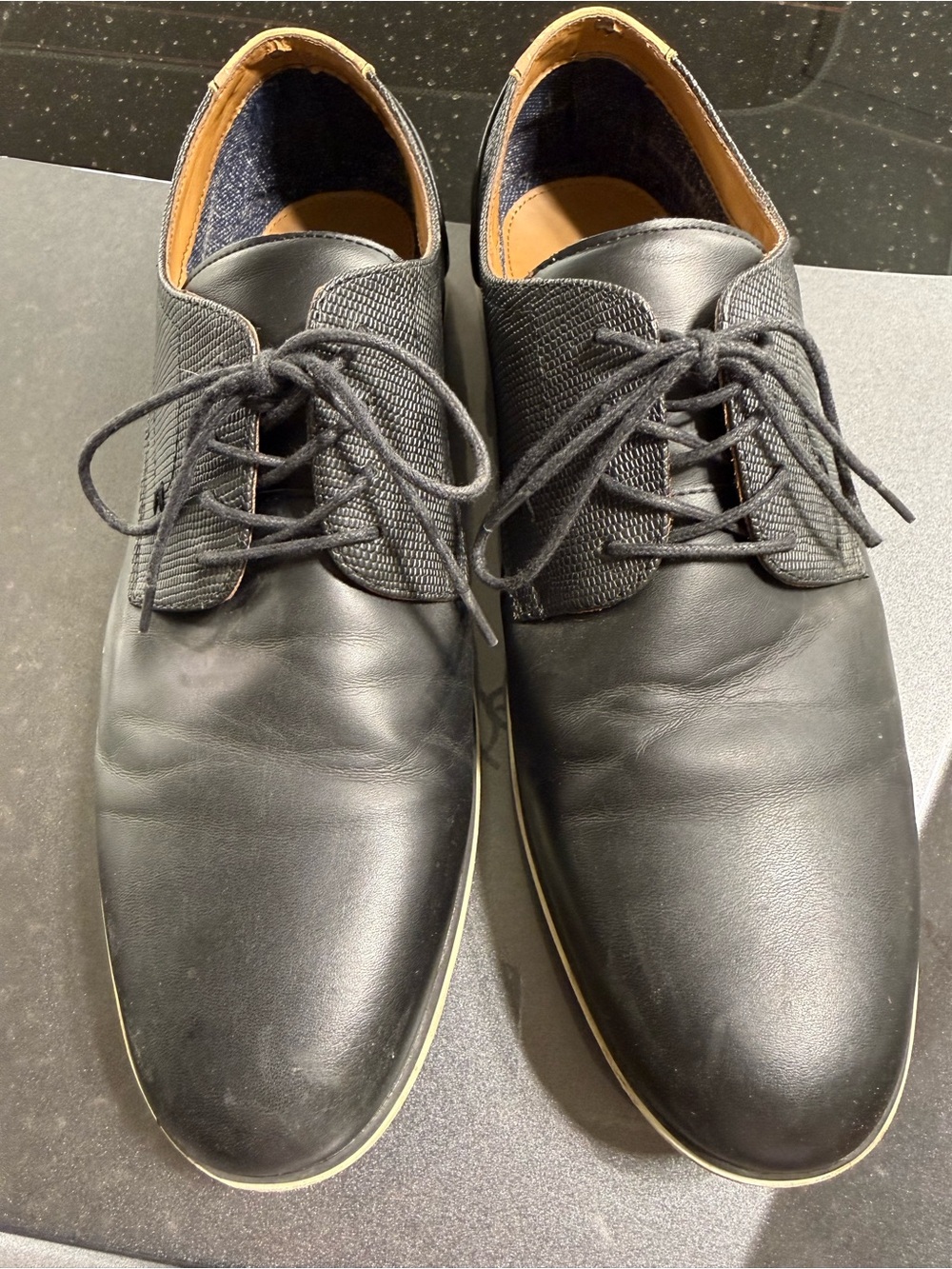 Men's Black Leather Derby Shoes with Textured Vamp